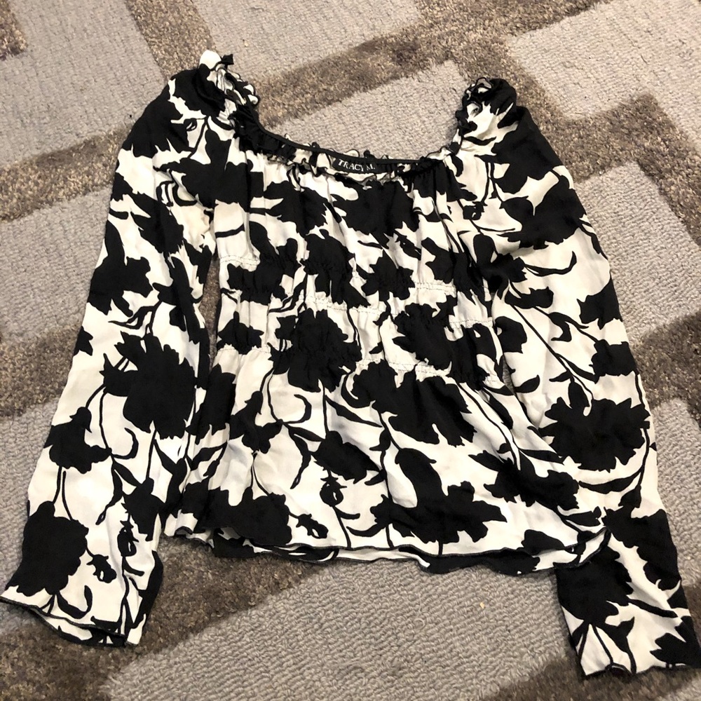 Black and white floral blouse